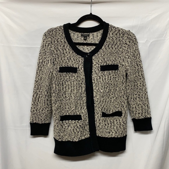 Ann Taylor Button Up Knit Cardigan Black & Gray With Pockets Medium - Picture 1 of 5